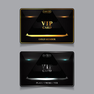 PrinVector VIP golden and platinum business card. Black geometric pattern background with premium design. Luxury and elegant graphic print template layout for vip member