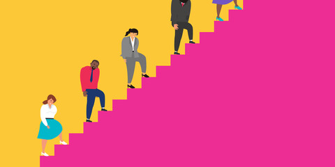 business people men and women going up the  stairs vector illustration