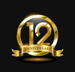 12 year anniversary celebration logo design with golden circle, vector illustration