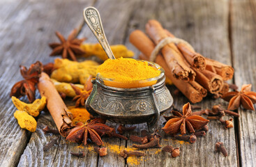 Beautiful vintage vase with turmeric.