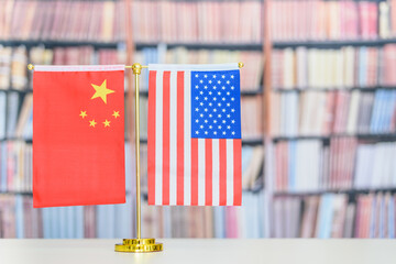 Country bilateral agreement, foreign affairs concept : Flags of China and United states of America, depicting the relationship between most world largest economics leaders e.g Beijing and Washington