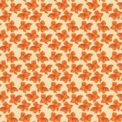 Naklejka na ściany i meble Digital illustration of orange detailed aquarium goldfish seamless pattern on yellow background. High quality illustration