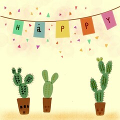 Vector illustration with cactus for happiness card concept.