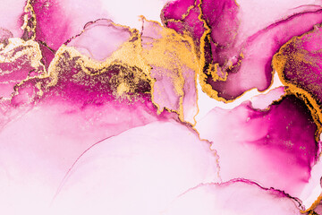 Pink gold abstract background of marble liquid ink art painting on paper . Image of original...