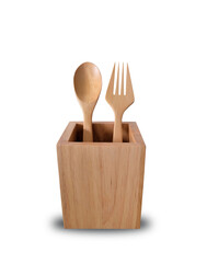 wooden kitchen utensils isolated on white background