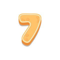 Gingerbread Cookies number seven, 7. Cartoon number with icing sugar covering. Vector illustration for your design.