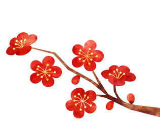 水彩風に加工した梅の枝のイラスト