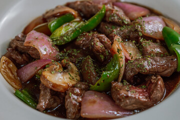 Beef chopped steak on a white plate
