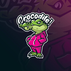 Crocodile mascot logo design vector with modern illustration concept style for badge, emblem and t shirt printing. Smart crocodile illustration.