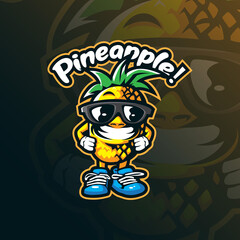 Pineapple mascot logo design vector with modern illustration concept style for badge, emblem and t shirt printing. Smart pineapple illustration.