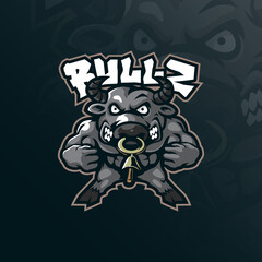 Bull mascot logo design vector with modern illustration concept style for badge, emblem and t shirt printing. Angry bull illustration.