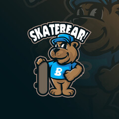 Bear mascot logo design vector with modern illustration concept style for badge, emblem and t shirt printing. Skateboard bear illustration.