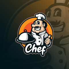 Chef mascot logo design vector with modern illustration concept style for badge, emblem and t shirt printing. Smart chef illustration.