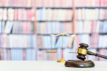 Legal office of lawyers, justice and law concept : Judge gavel or a hammer and a base used by a...