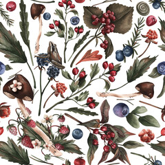 seamless pattern with flowers and berries
