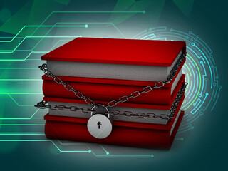 3d illustration red  books chain lock