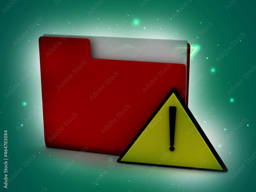 Poster 3d rendering folder with exclamation sign