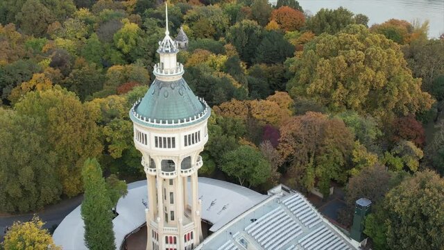 Flight above Margit island in Budapest Autumn 2021