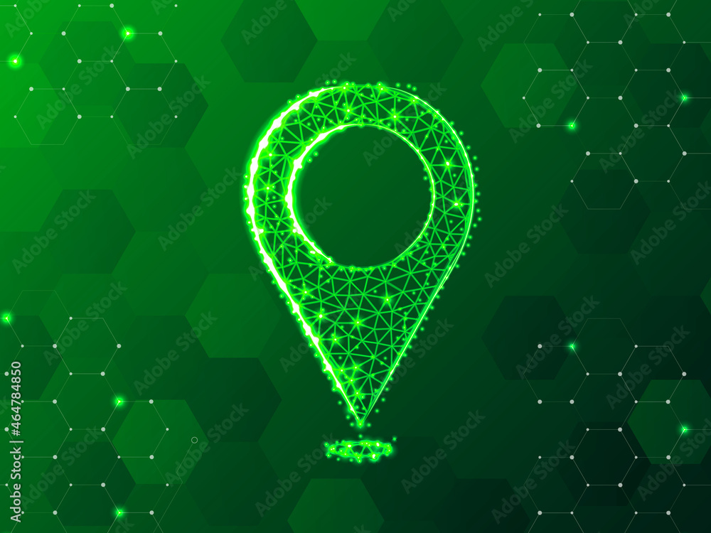 Poster 2d rendering red map pointer in background