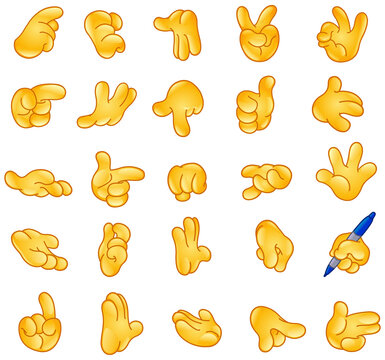 Emoji emoticon yellow hand set cartoon of various signs and gestures