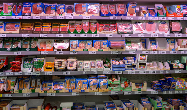 The sausage department in a supermarket.
