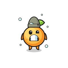 cute cartoon orange fruit with shivering expression