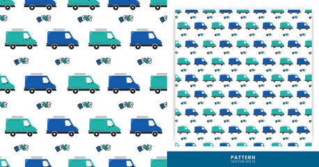 Illustration of children's pattern theme with the blue square car for driving and transportation.