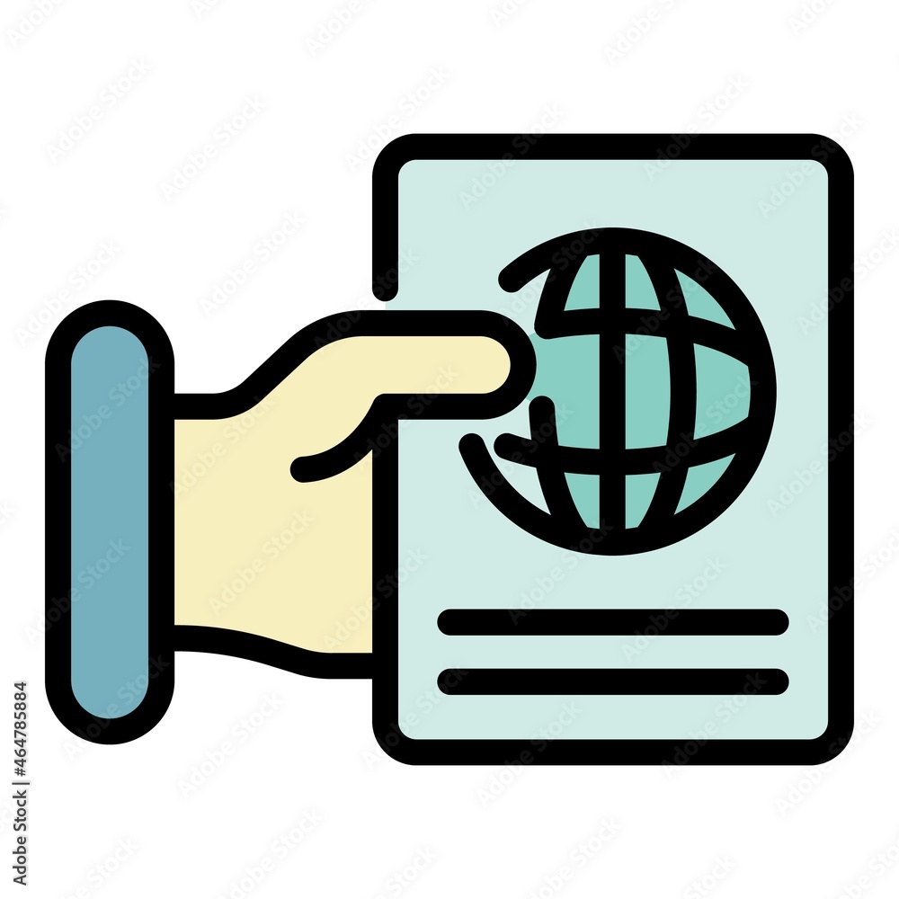 Poster give passport control icon. outline give passport control vector icon color flat isolated