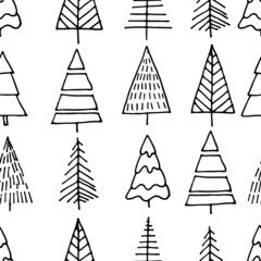 simple vector seamless pattern in doodle style. holiday print with abstract christmas trees. background for the holidays, new year christmas.