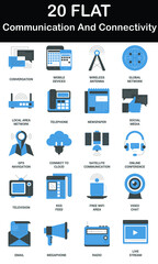 Vector set of 20 flat web icons on following themes Communication And Connectivity