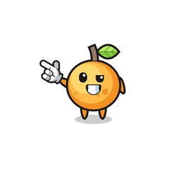 Fotobehang orange fruit mascot pointing top left © heriyusuf