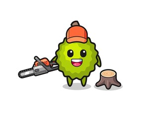 Obraz premium durian lumberjack character holding a chainsaw