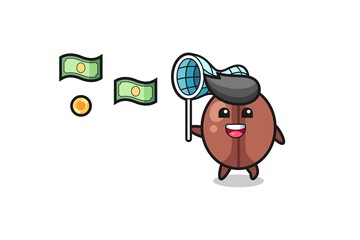 illustration of the coffee bean catching flying money