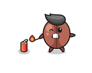 Obraz premium coffee bean mascot illustration playing firecracker