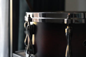 Close up of a snare drum, percussion instrument.