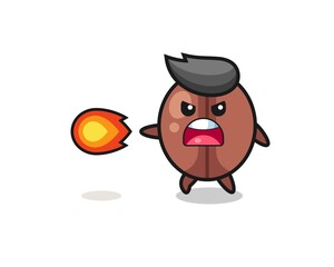 Fototapeta premium cute coffee bean mascot is shooting fire power