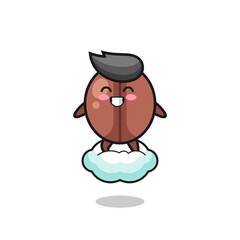 cute coffee bean illustration riding a floating cloud