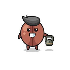 coffee bean mascot lifting kettlebell in the gym