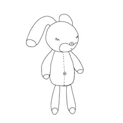 Hand drawn black vector illustration of a beautiful little young hare or rabbit sleeping on a white background