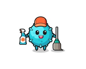 cute virus character as cleaning services mascot