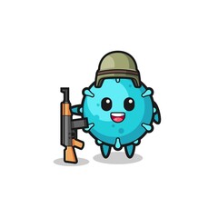 cute virus mascot as a soldier