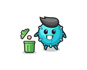 illustration of the virus throwing garbage in the trash can
