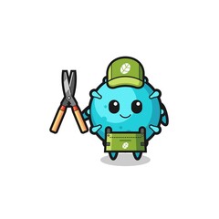 cute virus as gardener mascot
