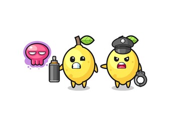 lemon cartoon doing vandalism and caught by the police