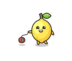 cartoon of cute lemon playing a yoyo
