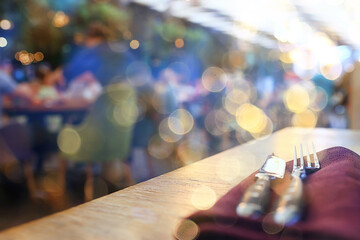 restaurant table setting, fork and knife on the table menu decor