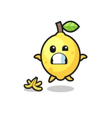 lemon cartoon is slip on a banana peel