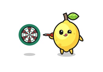 cute lemon is playing dart
