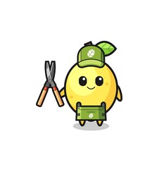 cute lemon as gardener mascot