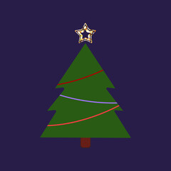Simple modern x-mas tree silhouette with garland and star.